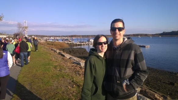 Drew and me posing with the Merrimack River after bib pickup.
